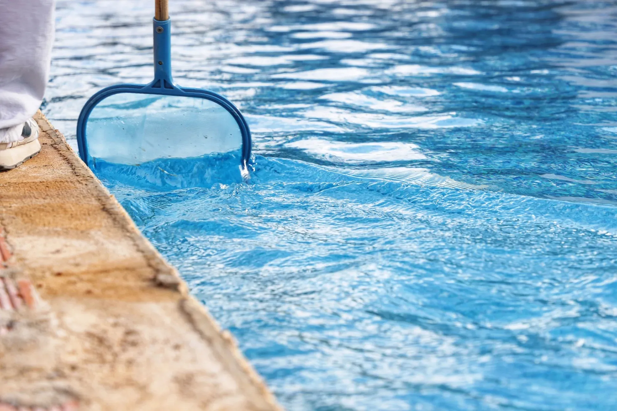 Technician brushing a pool wall during a Fort Myers maintenance visit