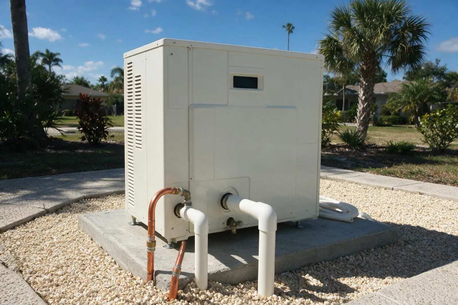 New pool heater on the equipment pad in Naples