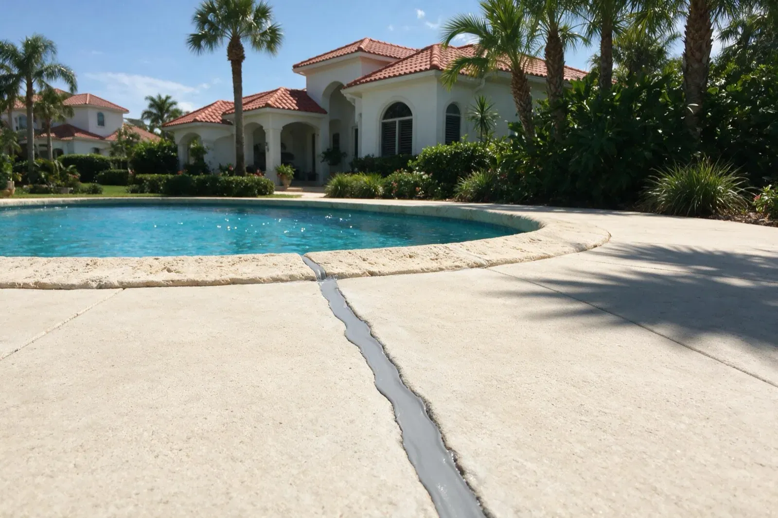 Pool deck crack sealed after repair in Cape Coral