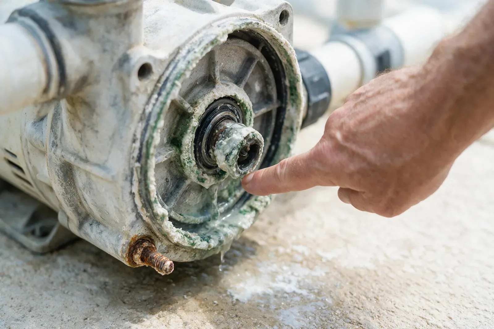 Worn pump seal with calcium buildup in Fort Myers